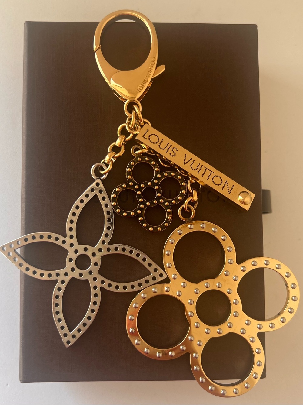 Louis Vuitton Gold & Silver Monogram Flower Keyring Bag Charm